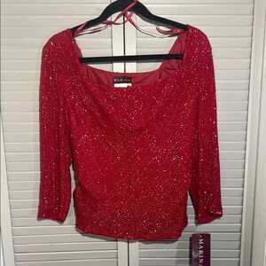 MARINA Sparkling Red Beaded Blouse